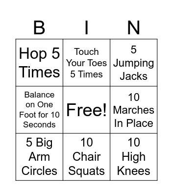 Fitness Bingo Card
