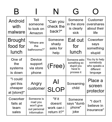 Tech Rep Bingo Card