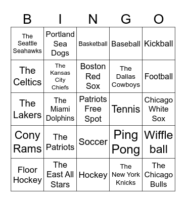 Sports Bingo Card
