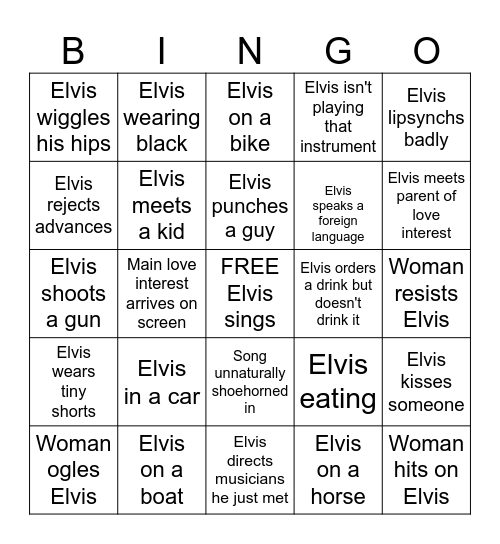 Elvis Movie Bingo! Bingo Card
