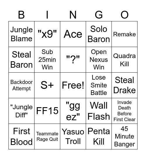 League Bingo Card