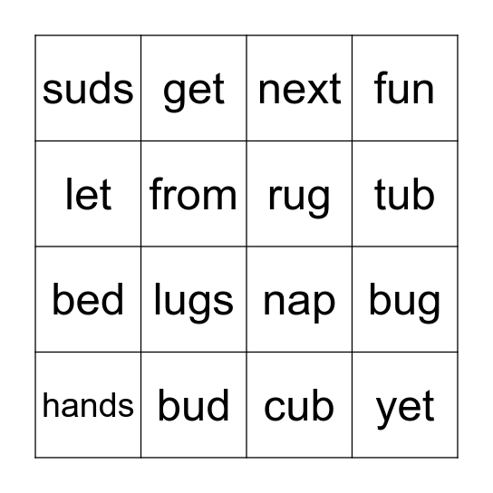 Cub in the Tub Bingo Card