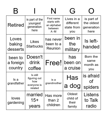 Anderson Hicks Reunion 2026 Bingo Card