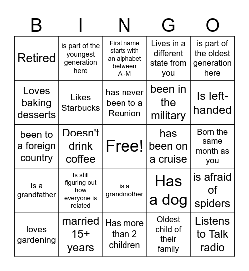 Anderson Hicks Reunion 2026 Bingo Card