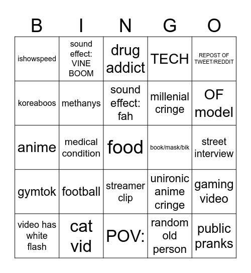 INSTA REELS Bingo Card