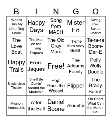 TV Themes and American Classics Bingo Card