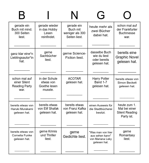 Finde jemanden, der*die ... Bingo Card