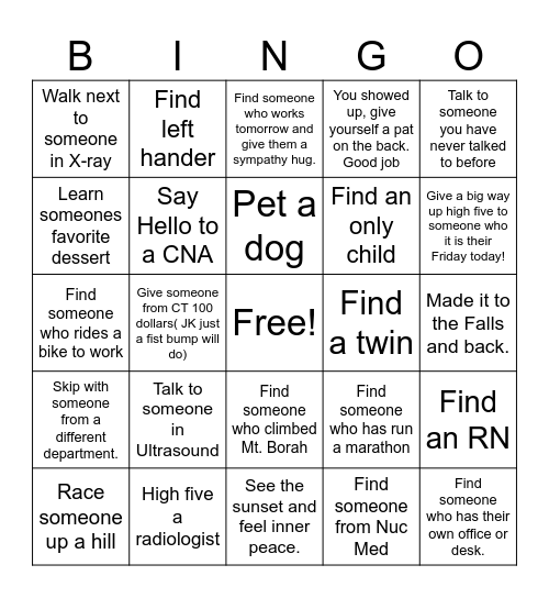 Rad Fun Walk Bingo Card
