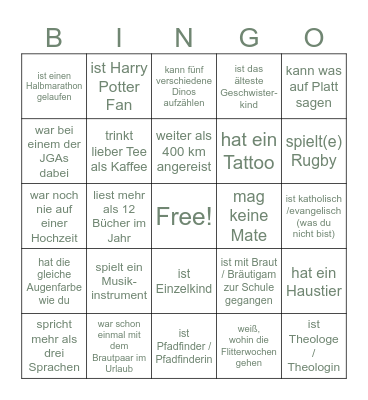 Hochzeits-Bingo N&F Bingo Card