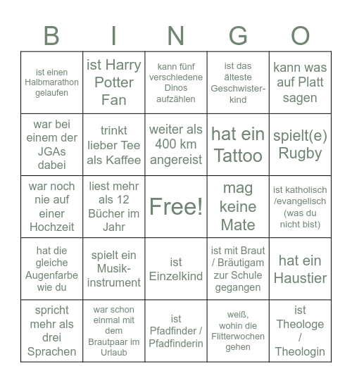 Hochzeits-Bingo N&F Bingo Card