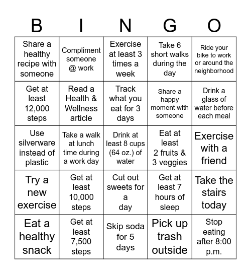 T1042 Summer Wellness Challenge Bingo Card