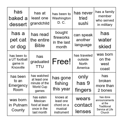 Find Someone who... Bingo Card