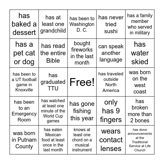 Find Someone who... Bingo Card