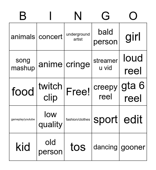 ig reels bingo Card