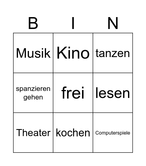 Freizeit Bingo Card