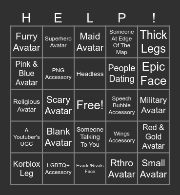 Roblox Catalog Avatar Creator Bingo Card