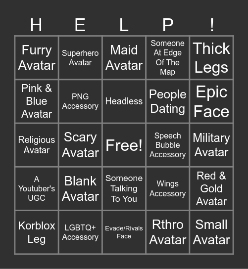 Roblox Catalog Avatar Creator Bingo Card