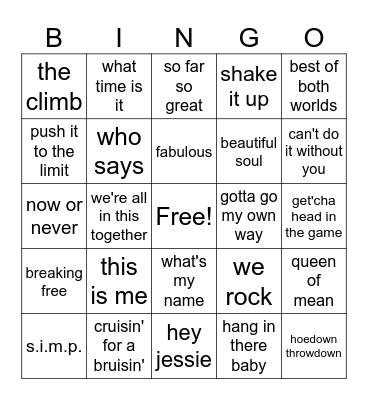 Disney Music Bingo Card