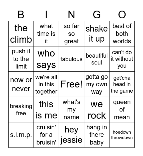 Disney Music Bingo Card