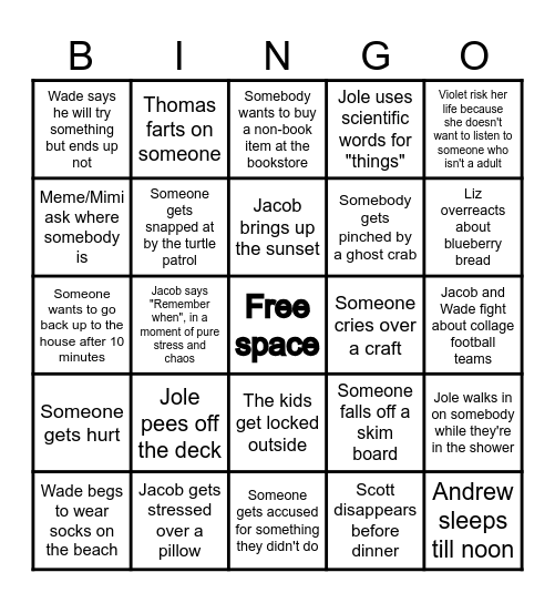 Edisto Beach trip 2026 Bingo Card