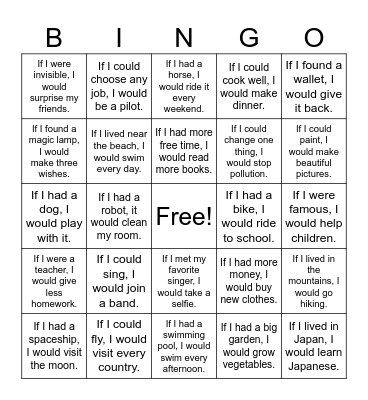A2 Second Conditional CS Bingo Card