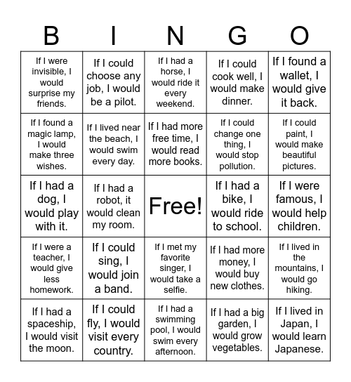 A2 Second Conditional CS Bingo Card