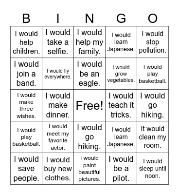 A2 SECOND CONDITIONAL US Bingo Card