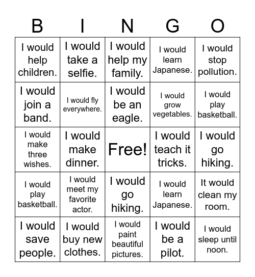 A2 SECOND CONDITIONAL US Bingo Card