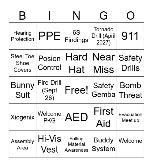 Safety Team Take Over Bingo Card