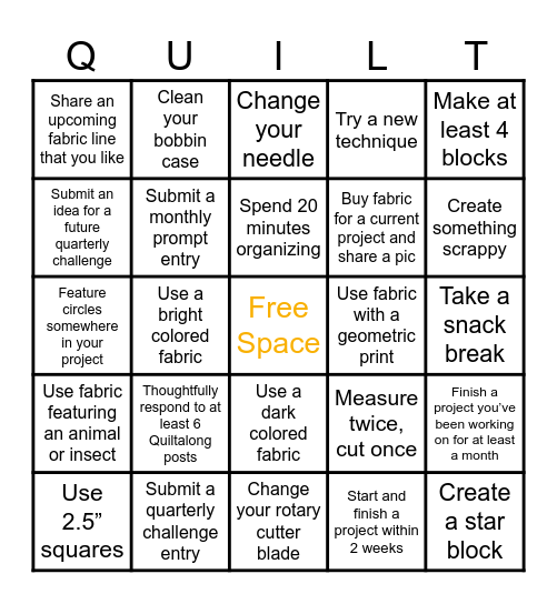 2026 Quiltalong Bingo - Q3 Bingo Card