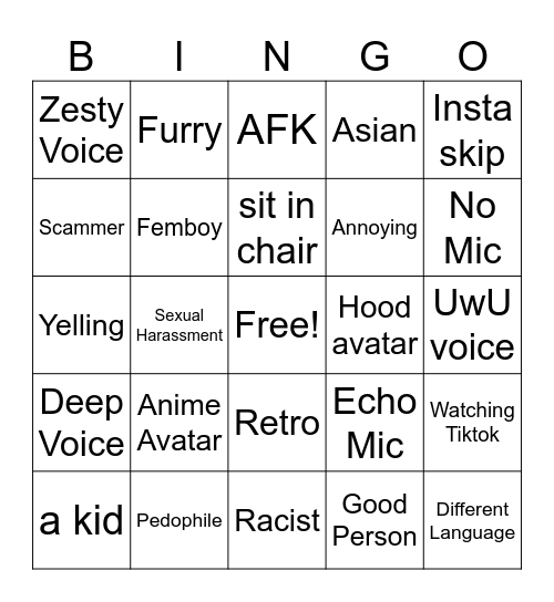 Bingo Card Bingo Card