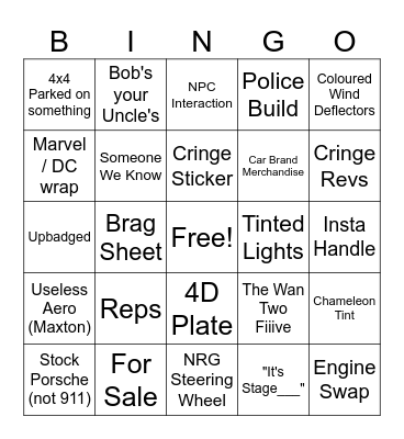 Car Meet Bingo Card