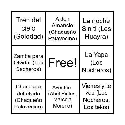Bingo Musical Bingo Card