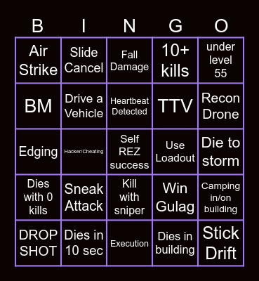 Warzone Bingo Card