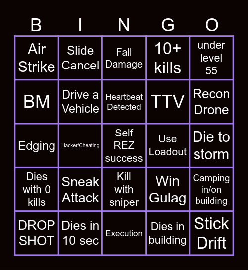 Warzone Bingo Card