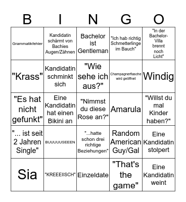 Bachelor Bingo 2017 Folge 3 Bingo Card