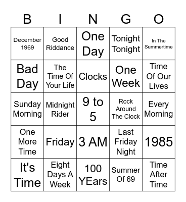 Time Flies Bingo Card