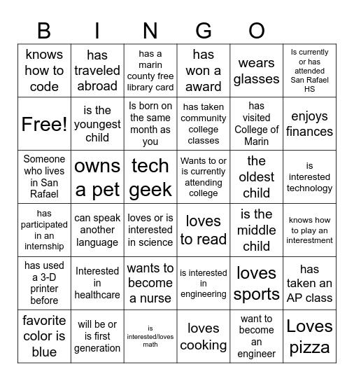 STEM Career Exploration Bingo Card