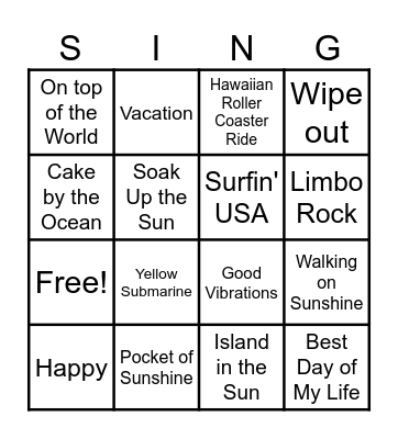 Summer Song Bingo Card