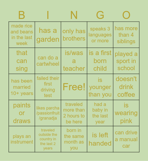 Find Someone Who Bingo Card