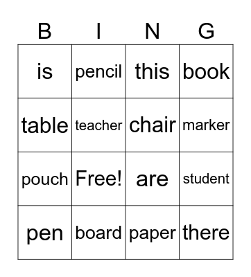 Things at School! Bingo Card