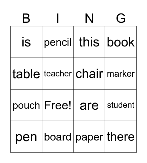 Things at School! Bingo Card