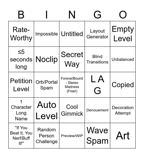 Recent Tab Bingo Card