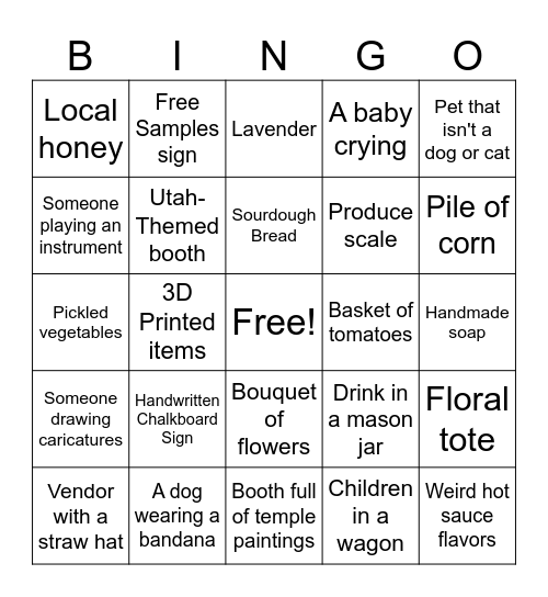 Farmer's Market Bingo Card