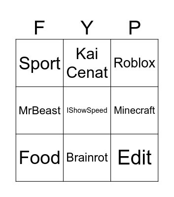 youtube Bingo Card