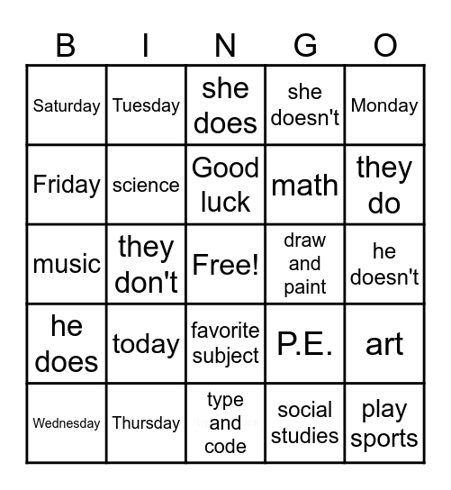 Boost Up 3: Unit 6: School Subjects Bingo Card