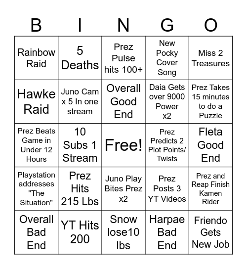 Pocket Mirror Bingo Card