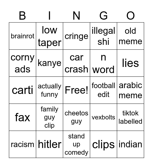 instagram Bingo Card
