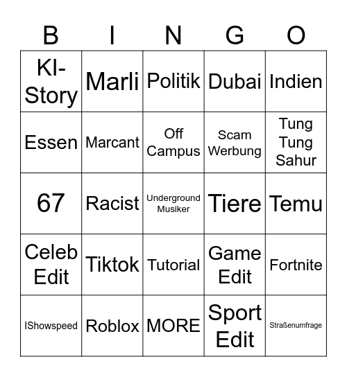 YT SHORTS BINGO Card