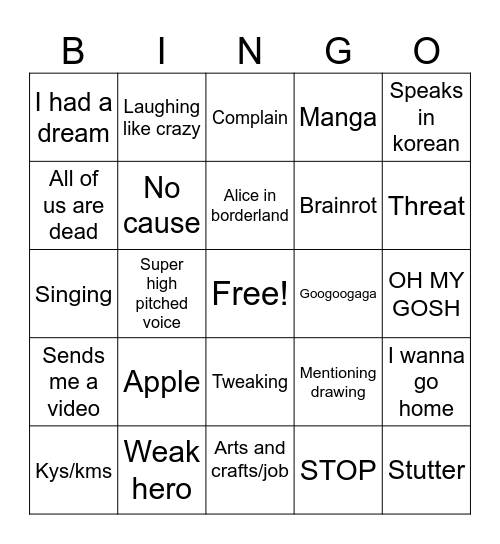 friend bingo ez Bingo Card